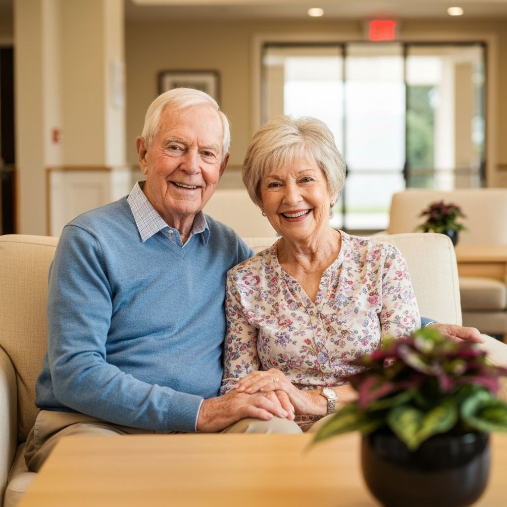 Happy senior couple in a comfortable living community